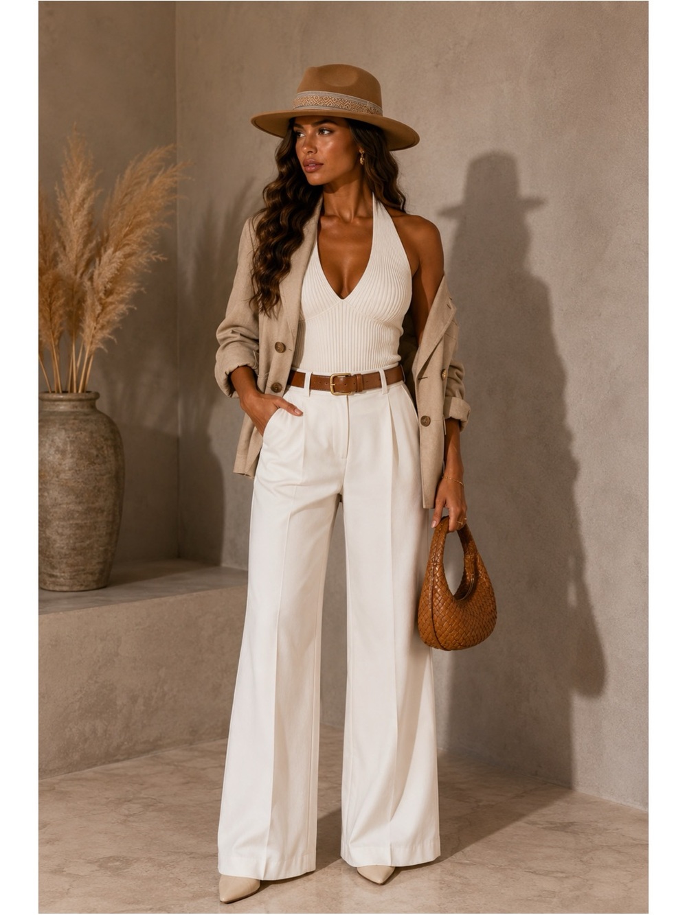 NWT Tan Wide-Brim Fedora Hat